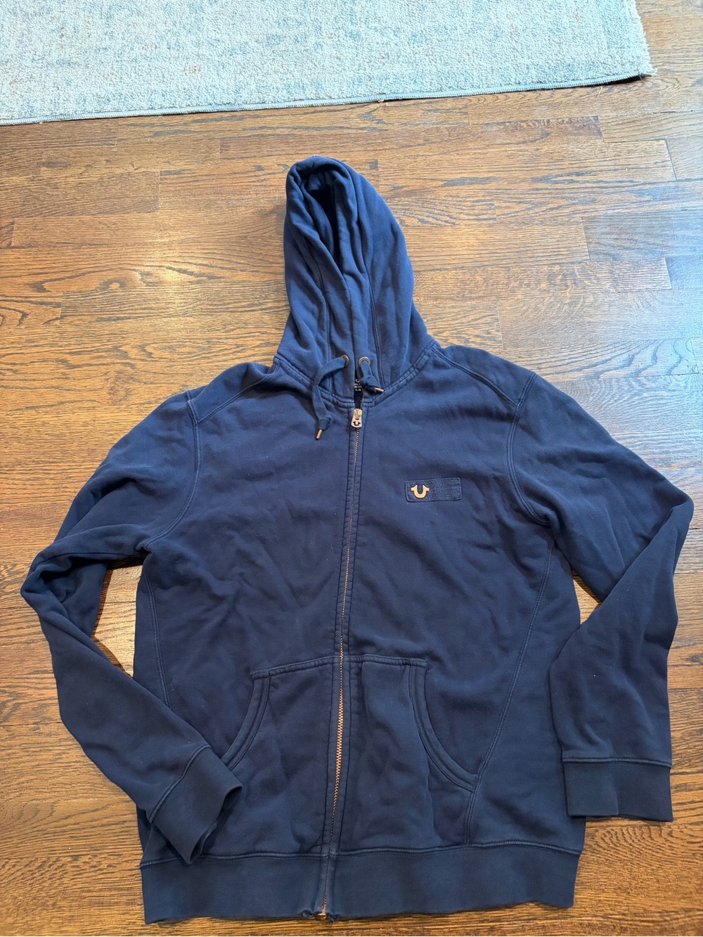 True Religion Navy Zip-Front Hoodie with Copper Hardware